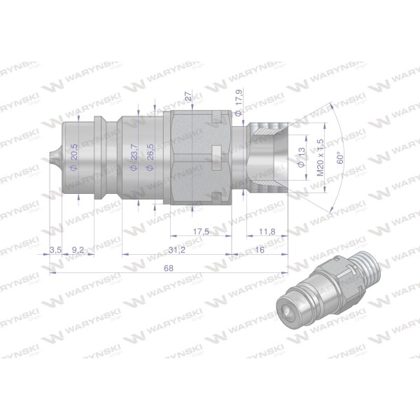 Szybkozłącze hydrauliczne wtyczka M20x1.5 WIAM20SZ | Exvi