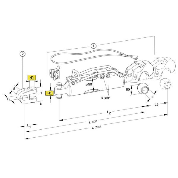Łącznik górny hydrauliczny, hak z kulą kat.3 309539 | Exvi