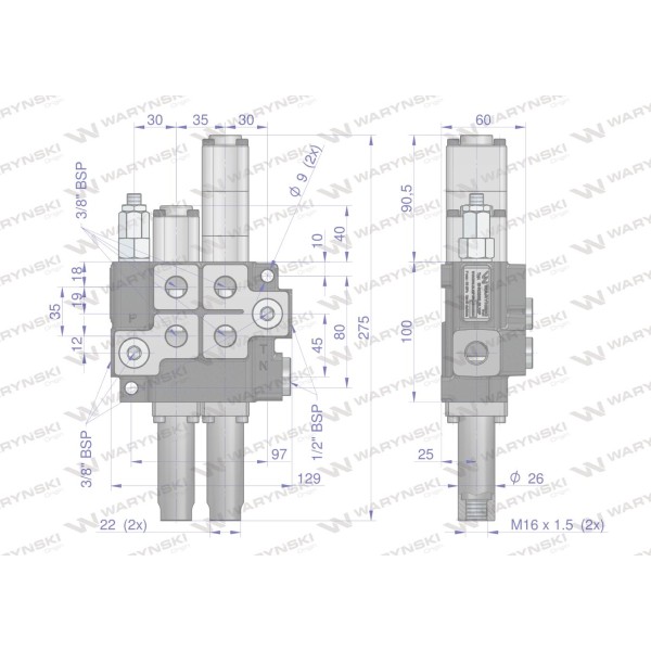 Rozdzielacz hydrauliczny 2-sekcyjny max ROZ40L/2LX1P | Exvi