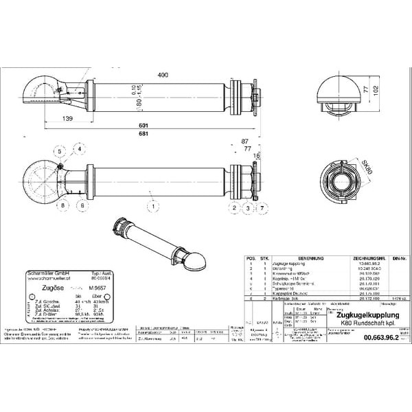 Zaczep kulowy obrotowy, 80 mm 00663962A02 | Exvi