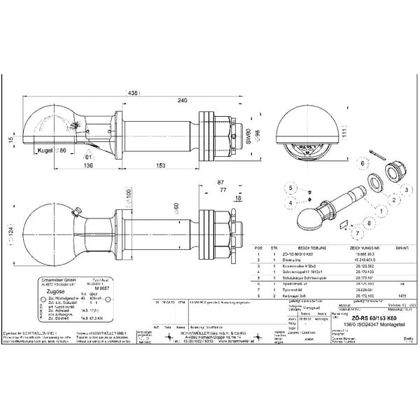 Zaczep kulowy obrotowy, 60 mm 00658900A02 | Exvi