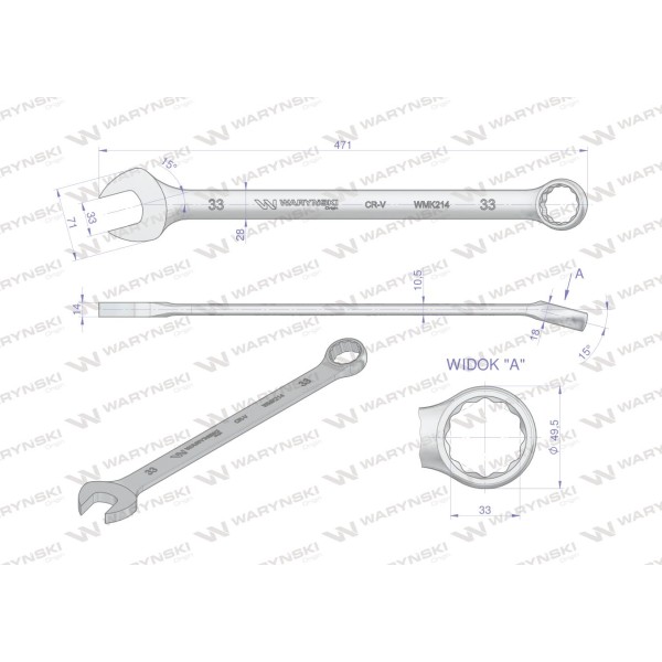 Klucz płaskooczkowy extra długi 33mm dł 471mm WMK214 | Exvi