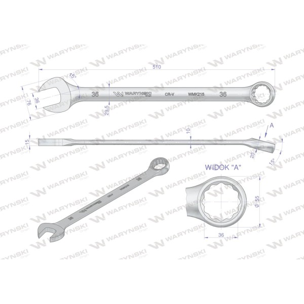 Klucz płaskooczkowy extra długi 36mm dł 510mm WMK215 | Exvi