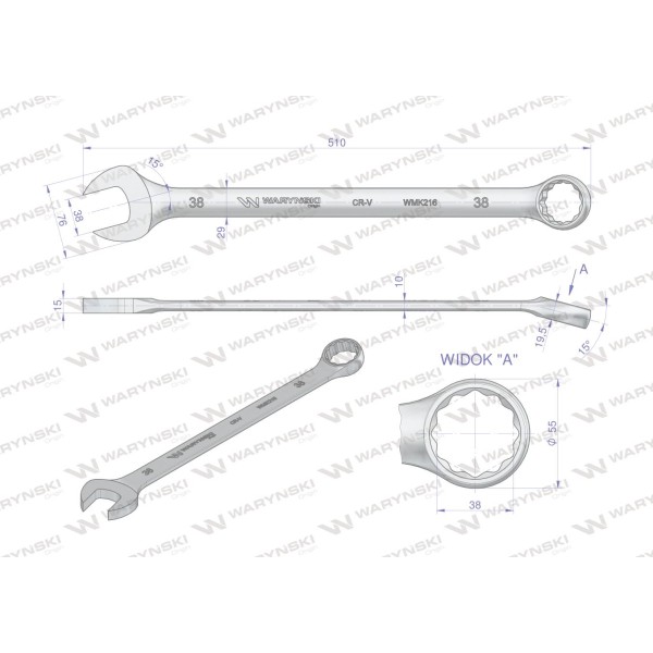 Klucz płaskooczkowy extra długi 38mm dł 510mm WMK216 | Exvi