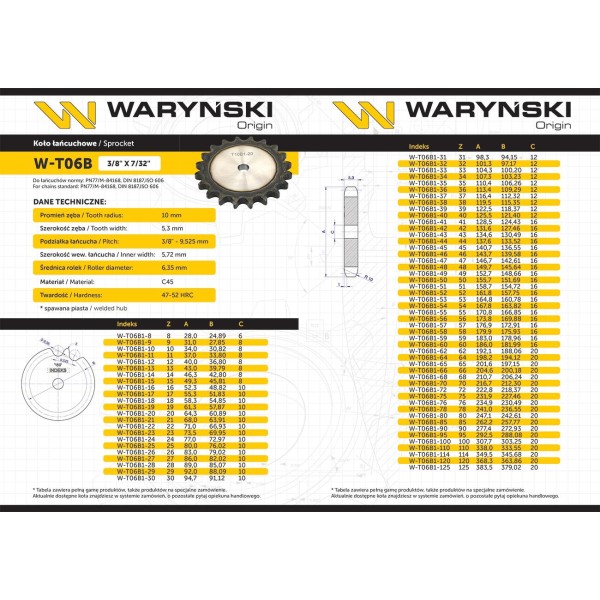 Koło zębate hartowane tarcza 06B-1 (R1 3/8) T06B1-24 | Exvi