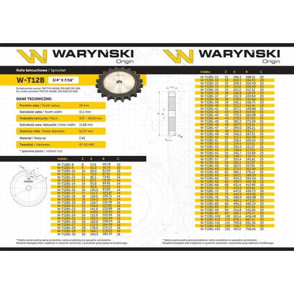 Koło zębate hartowane tarcza 12B-1 (R1 3/4) T12B1-20 | Exvi