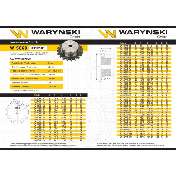 Koło zębate hartowane z kołnierzem 06B-1 S06B1-15 | Exvi