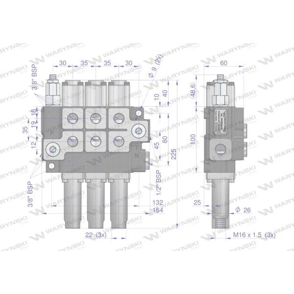 Rozdzielacz hydrauliczny 3-sekcyjny max ROZ40L/3L | Exvi