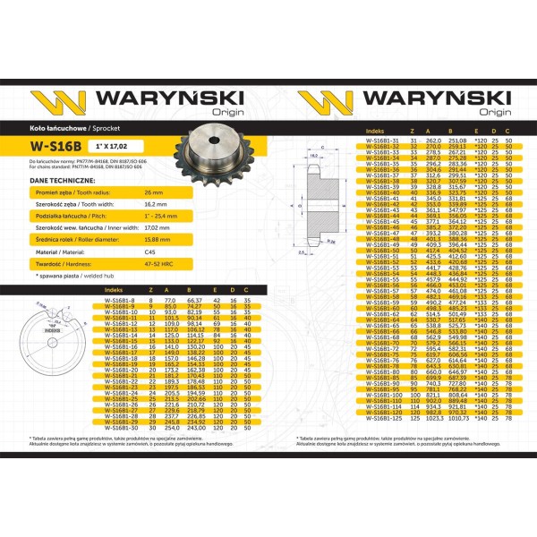 Koło zębate hartowane z kołnierzem 16B-1 S16B1-14 | Exvi