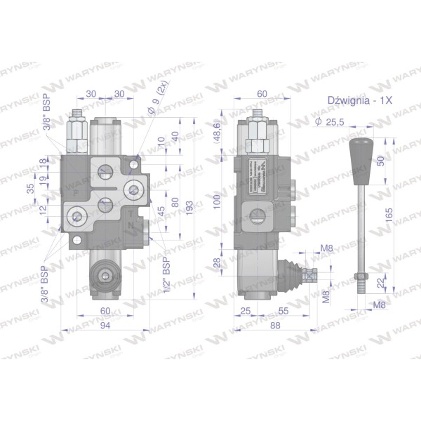 Rozdzielacz hydrauliczny 1-sekcyjny max ROZ40L/1 | Exvi