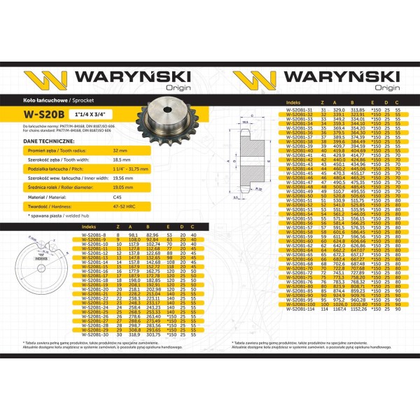 Koło zębate hartowane z kołnierzem 20B-1 S20B1-16 | Exvi