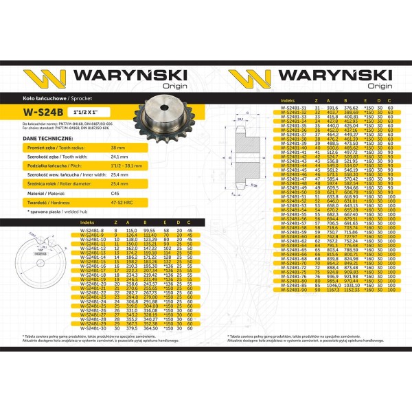 Koło zębate hartowane z kołnierzem 24B-1 S24B1-12 | Exvi