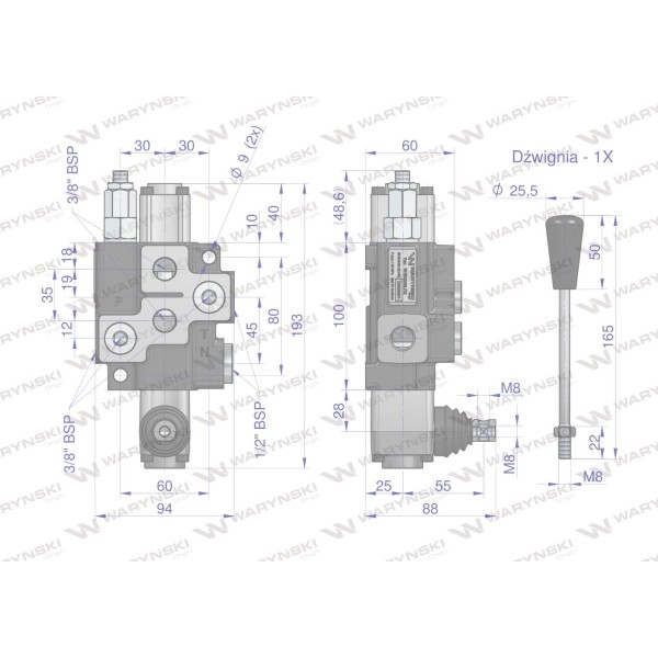 Rozdzielacz hydrauliczny 1-sekcyjny max ROZ40L/1Z | Exvi