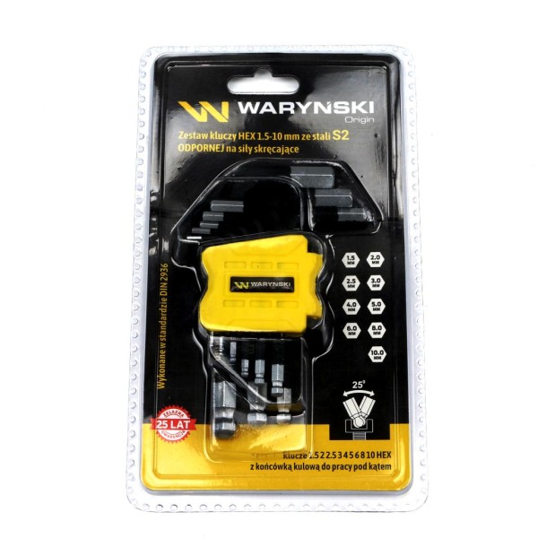 Zestaw kluczy HEX 1.5-10 mm ze stali S2 9el WMK192 | Exvi