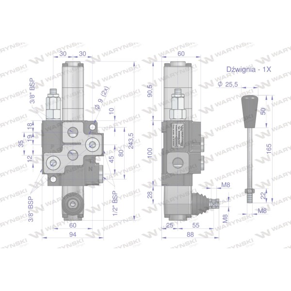 Rozdzielacz hydrauliczny 1-sekcyjny max ROZ40L/1X1P | Exvi