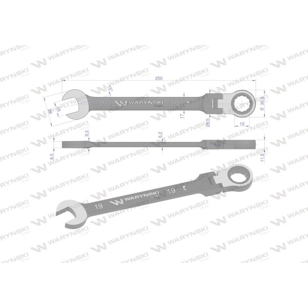 Klucz płasko-oczkowy 19 mm z grzechotką 72 WMK084 | Exvi