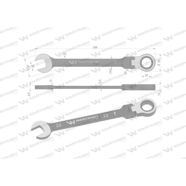 Klucz płasko-oczkowy 22 mm z grzechotką 72 WMK087 | Exvi