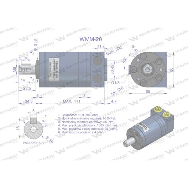 Silnik hydrauliczny orbitalny WMM 20 cm3/obr WMM-20 | Exvi