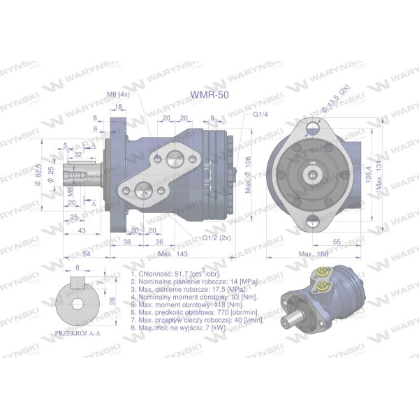 Silnik hydrauliczny orbitalny WMR 50 cm3/obr WMR-50 | Exvi