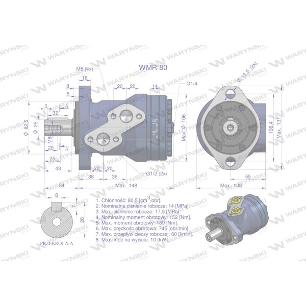 Silnik hydrauliczny orbitalny WMR 80 cm3/obr WMR-80 | Exvi