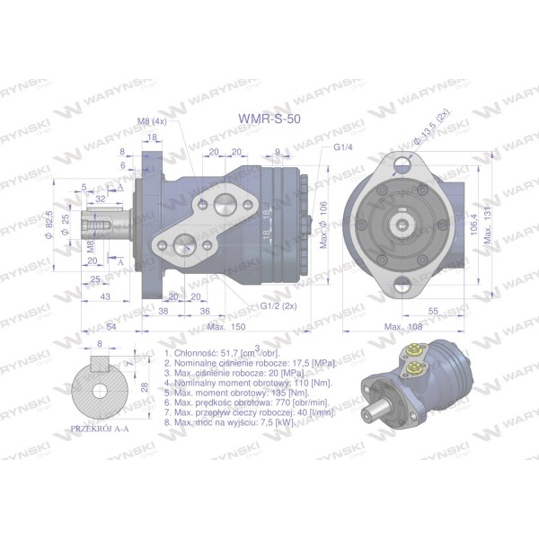 Silnik hydrauliczny orbitalny wzmacniany WMR-S-50 | Exvi