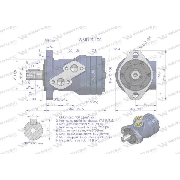 Silnik hydrauliczny orbitalny wzmacniany WMR-S-100 | Exvi