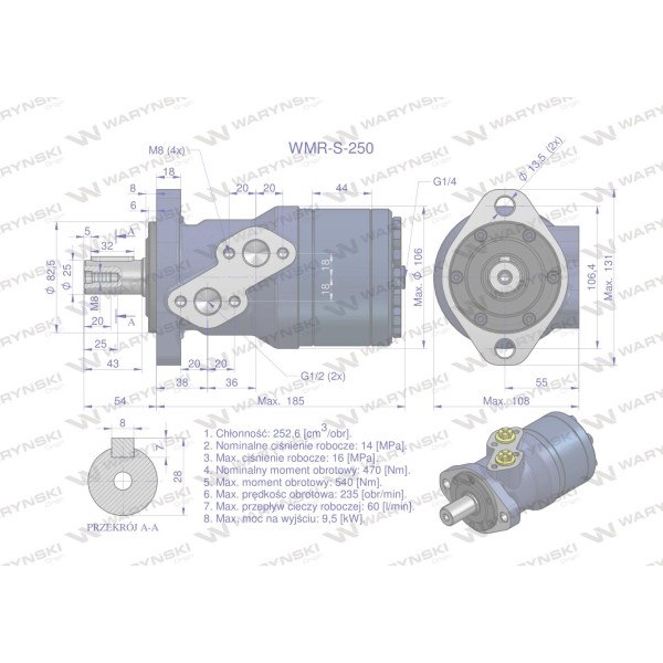 Silnik hydrauliczny orbitalny wzmacniany WMR-S-250 | Exvi