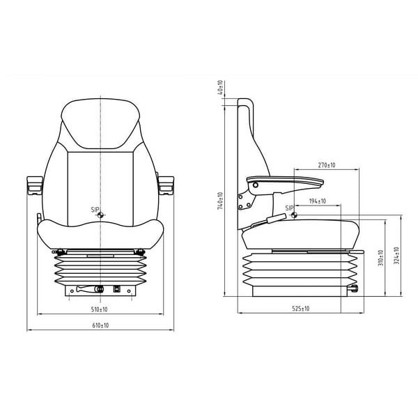Siedzenie z amortyzacją mechaniczną TS48000GP | Exvi