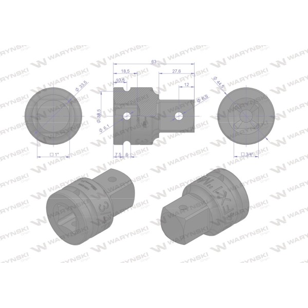 Adapter do kluczy udarowych 3/4 na 1" Waryński WMU451 | Exvi