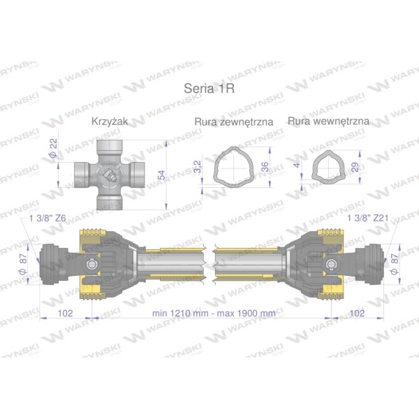 Wał przegubowo-teleskopowy 1210-1900mm W1B1B21210 | Exvi