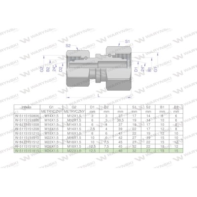 Złączka hydrauliczna metryczna AA M26x1.5 5115151815 | Exvi