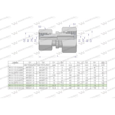 Złączka hydrauliczna metryczna AA M26x1.5 5115151812 | Exvi