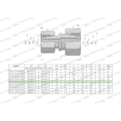 Złączka hydrauliczna metryczna AA M18x1.5 5115151210 | Exvi