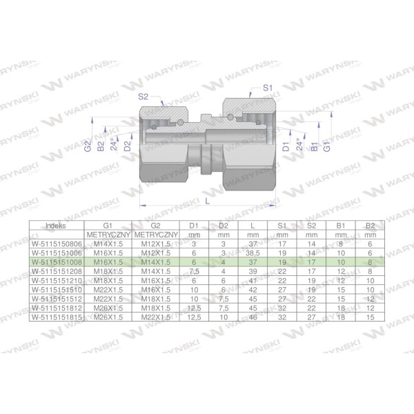Złączka hydrauliczna metryczna AA M16x1.5 5115151008 | Exvi