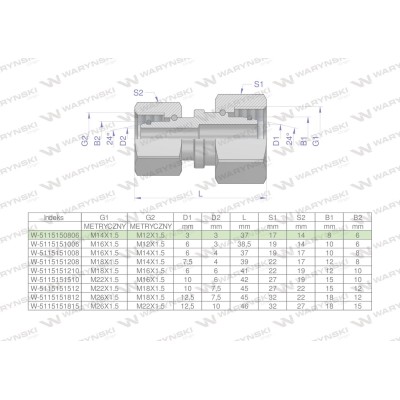 Złączka hydrauliczna metryczna AA M14x1.5 5115150806 | Exvi