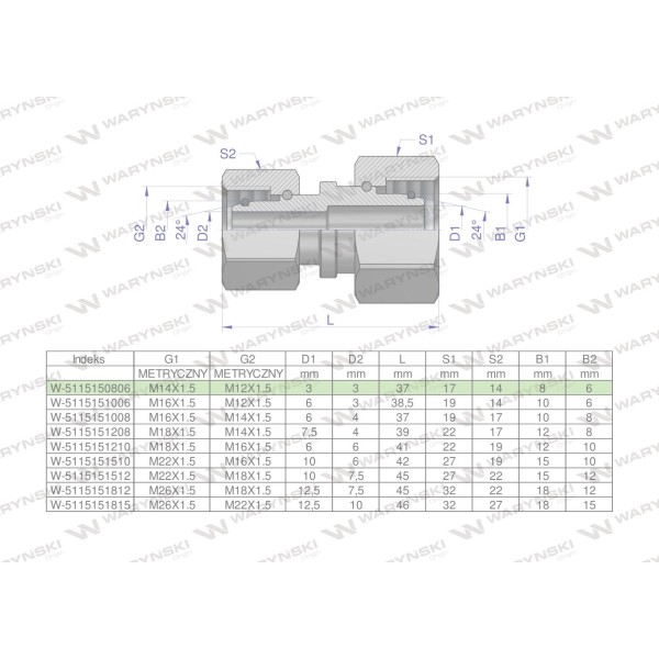 Złączka hydrauliczna metryczna AA M14x1.5 5115150806 | Exvi