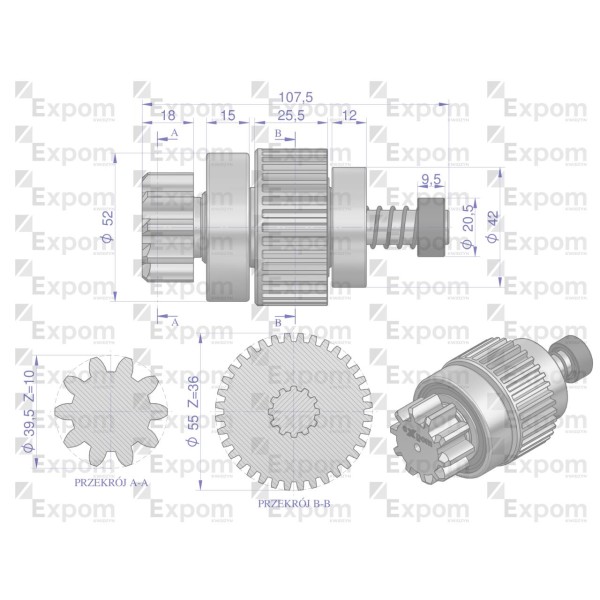 Zespół sprzęgający rozrusznika New Holland 7152060EX | Exvi