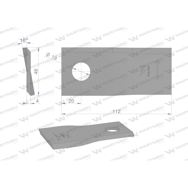 Nóż, nożyk kosiarka 112X48X4X19 lewy WKR112X48X4L | Exvi
