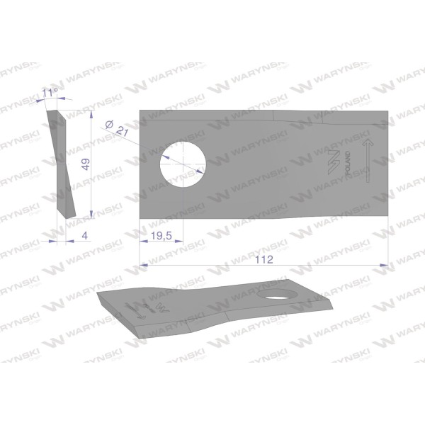 Nóż, nożyk kosiarka 112X48X4X21 lewy WKR112X48X4L/1 | Exvi