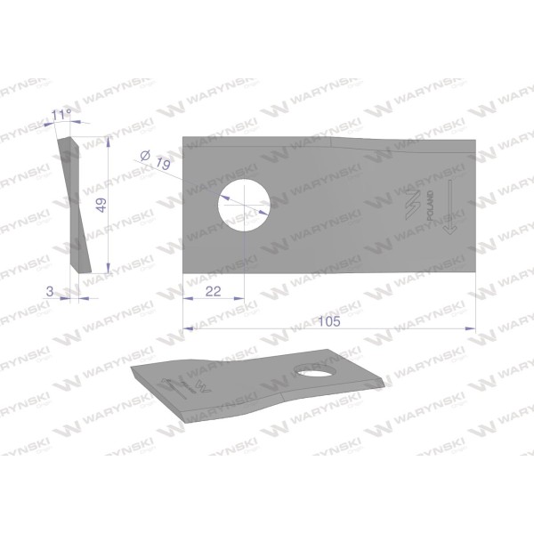 Nóż, nożyk kosiarka 105X48X3X19 lewy WKR105X48X3L | Exvi