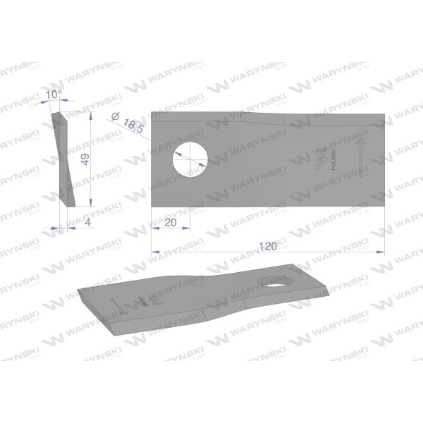 Nóż, nożyk kosiarka 120X48X4X18,5 lewy WKR120X48X4L | Exvi