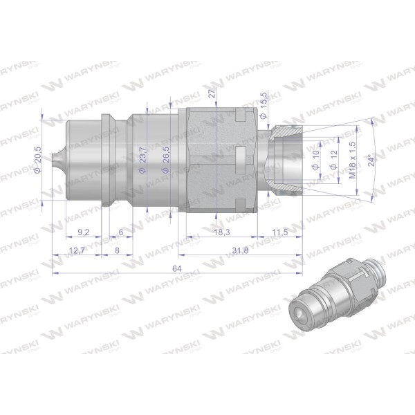 Szybkozłącze hydrauliczne wtyczka WIAM18SZ-100 | Exvi