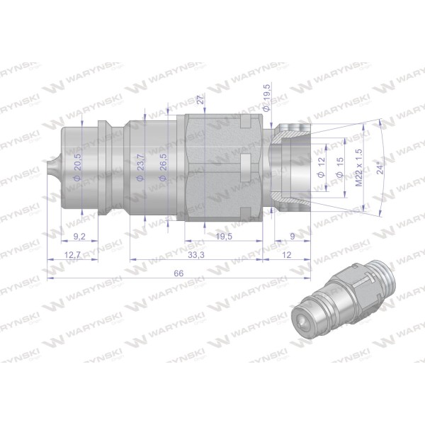 Szybkozłącze hydrauliczne wtyczka WIAM22SZ-100 | Exvi