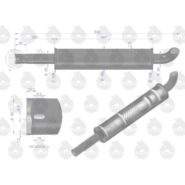 Tłumik okrągły krótki 830mm 4.1kg 42402071EU | Exvi