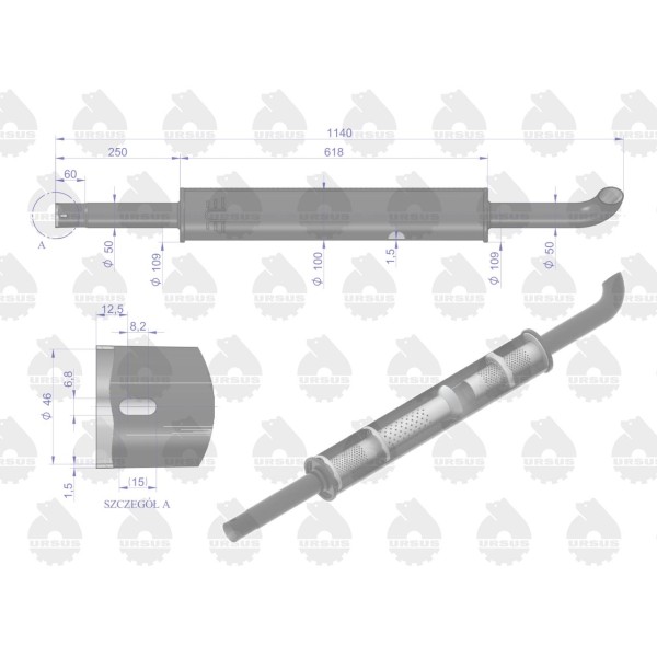 Tłumik okrągły 1140mm 5kg C-360 EMALIA 42/10-207/0 | Exvi