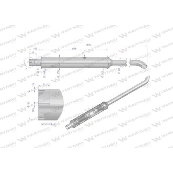 Tłumik 1590mm 6kg MF4 INOX WARYŃSKI 3029104IW | Exvi