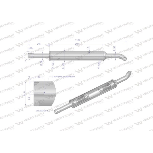 Tłumik 1128mm 3029104M1 4.8kg MF3 C-3603P 3029049IW | Exvi