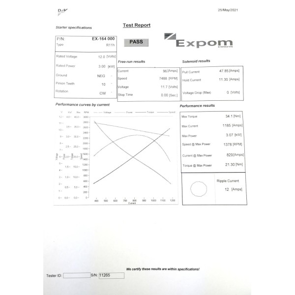 Rozrusznik R11H 12V 3kW MF3 EXPOM EX-164000EX | Exvi