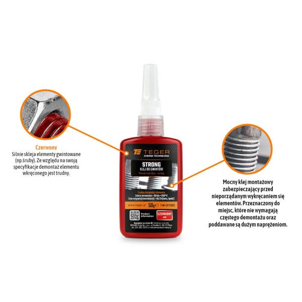 Klej do gwintów STRONG - czerwony 50g/ TEGER CH1003 | Exvi