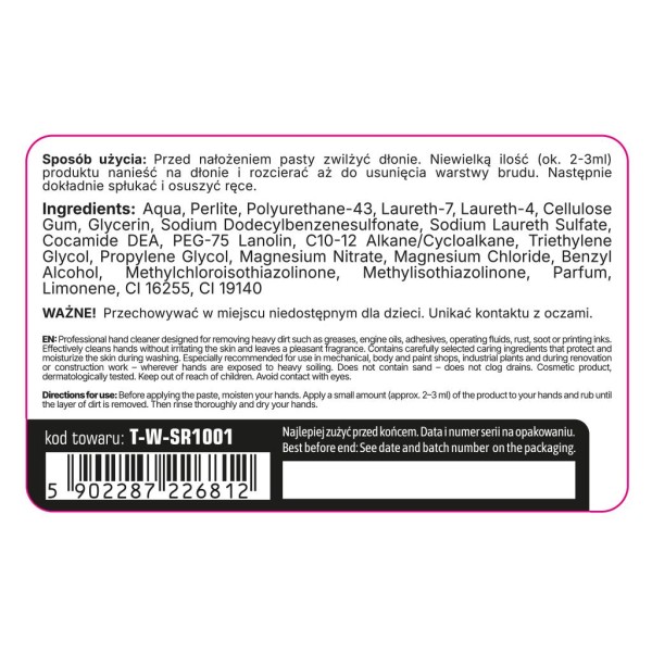Pasta do mycia silnie zabrudzonych rąk 500ml SR1001 | Exvi